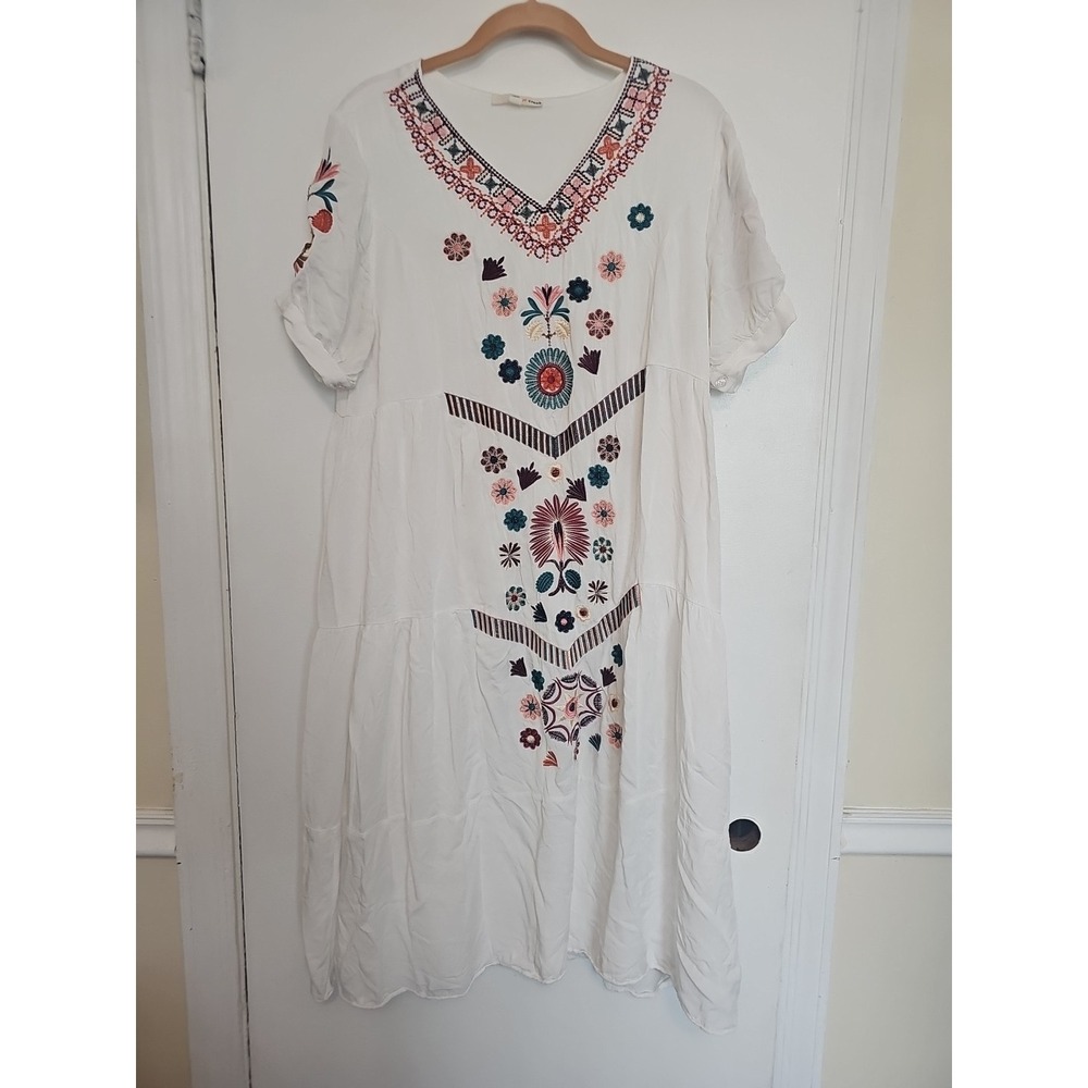 Orange Creek Embroidered V Neck MIDI Dress